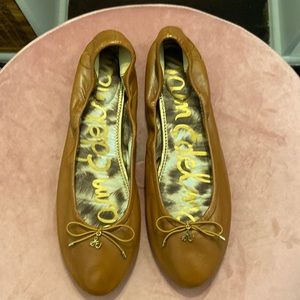 Saddle Brown Leather Ballet Flats